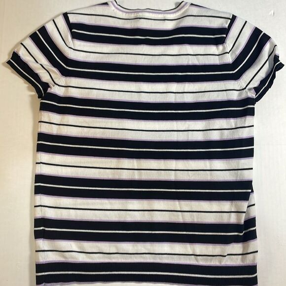 Ralph Lauren Women’s Purple and Black Striped Short Sleeve Sweater Preppy Size M - Picture 7 of 8